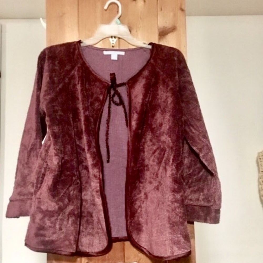 NWOT Burgundy Velvet Open Front Jacket Cardigan Plus Size 14